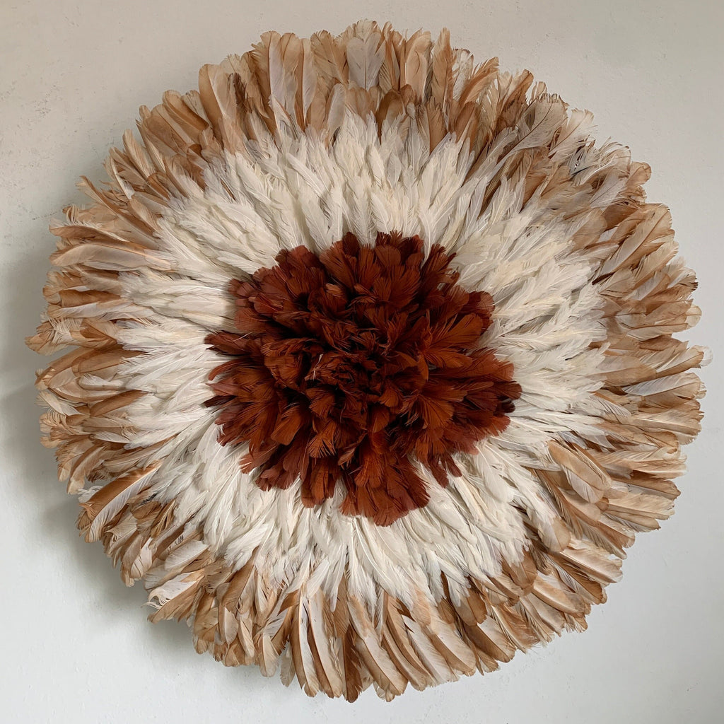 Juju hat tan, white, rusty brown| Bamileke headdress| Tyn hat| African Interior decor| Boho Wall hangings| Afrohemian| Feather mandala