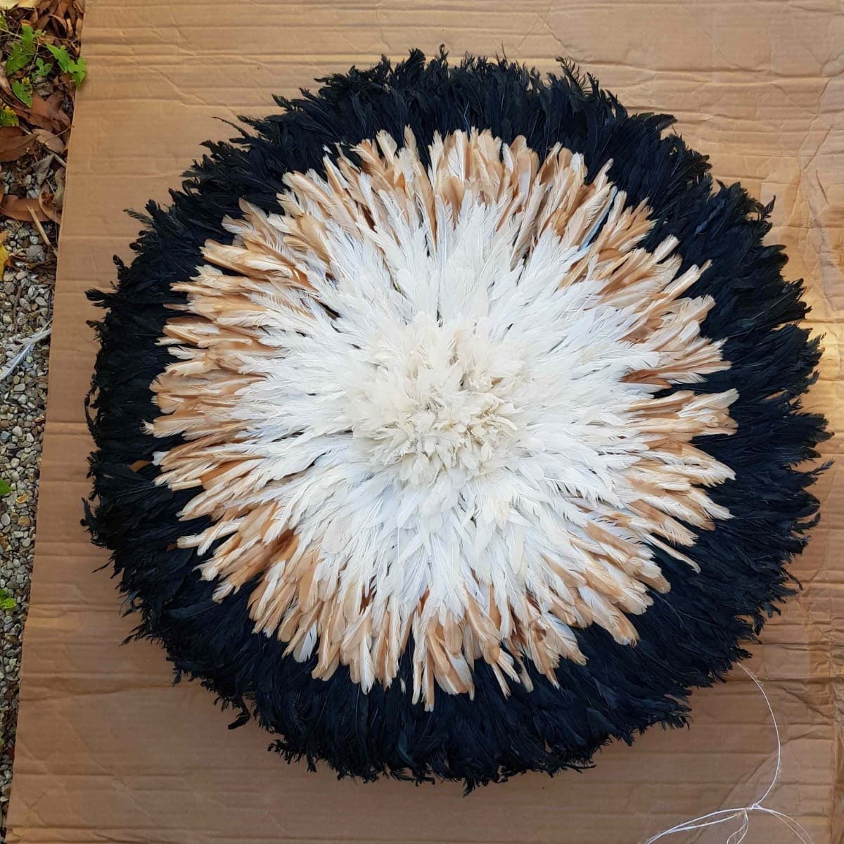 White, tan and black  juju hat| African handmade juju hat| Boho wall decor| Wall hangings