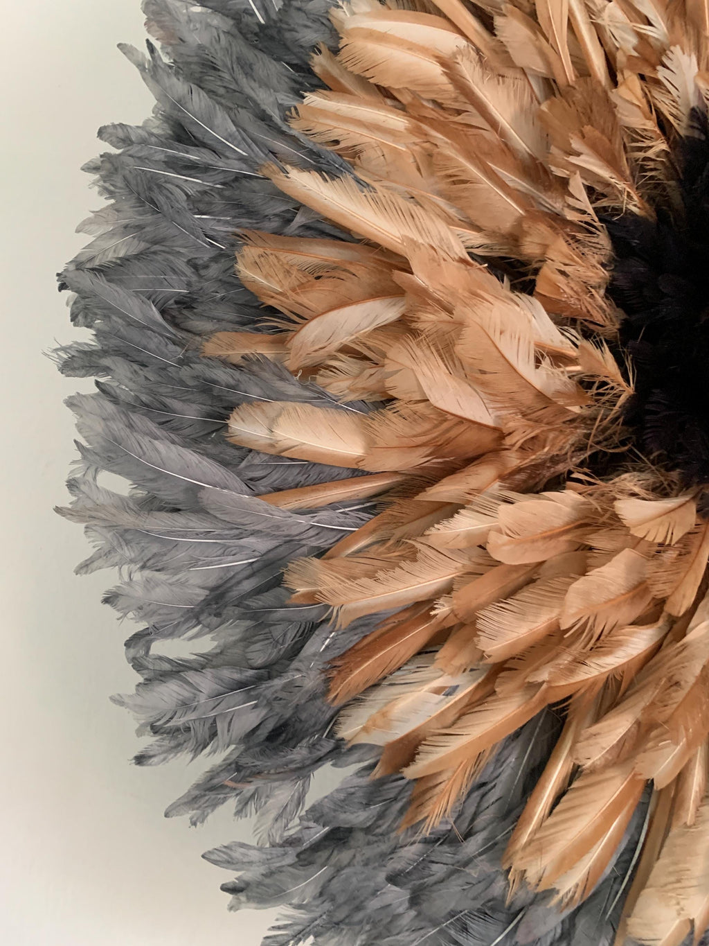 Juju hat gray tan black| African home wall decor| bedroom hangings| Boho living room style| juju art| Bamileke feather hat tyn| Wreath