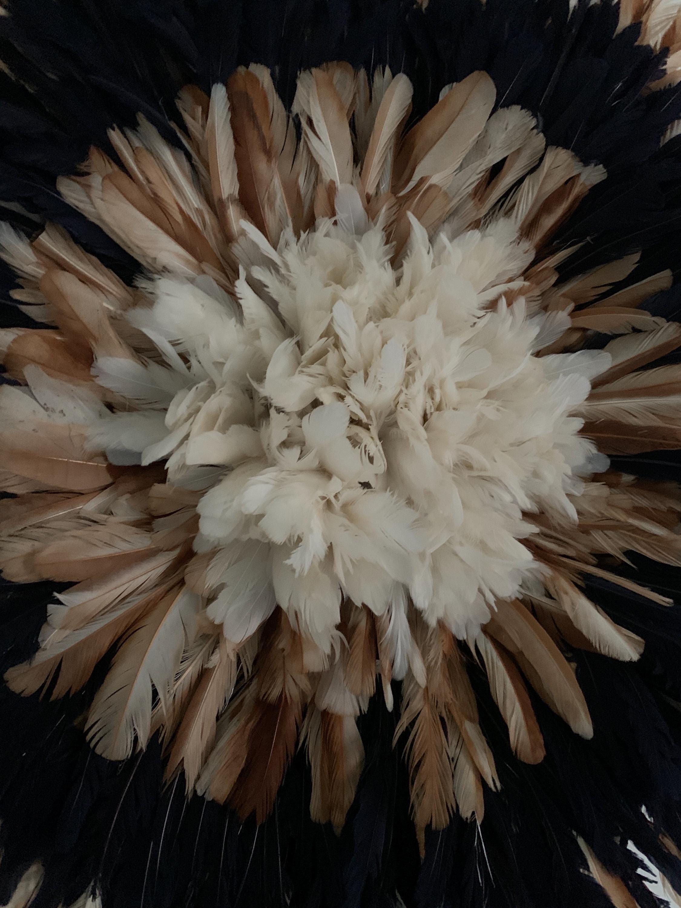 Juju hat Tan\Black\White for wall hangings and decor| Bamileke African Handmade juju Art| home decor| Wreath| Afrohemian| Feather Mandala