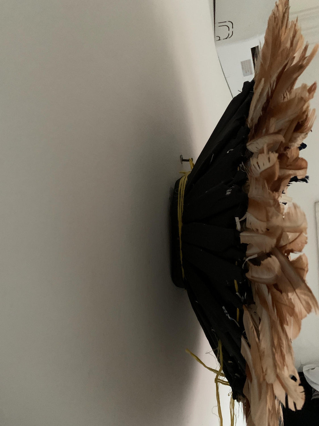 Juju hat Tan\Black\White for wall hangings and decor| Bamileke African Handmade juju Art| home decor| Wreath| Afrohemian| Feather Mandala