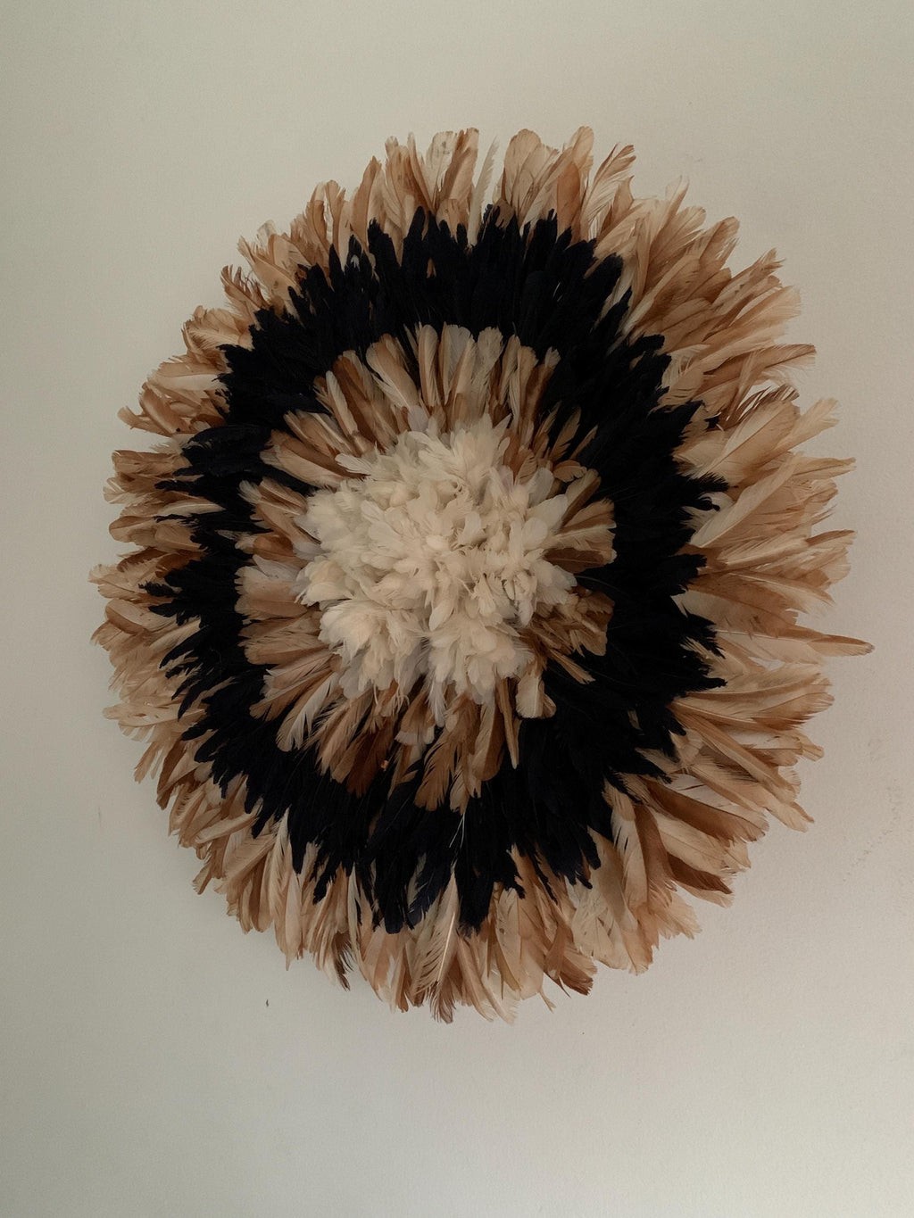 Juju hat Tan\Black\White for wall hangings and decor| Bamileke African Handmade juju Art| home decor| Wreath| Afrohemian| Feather Mandala