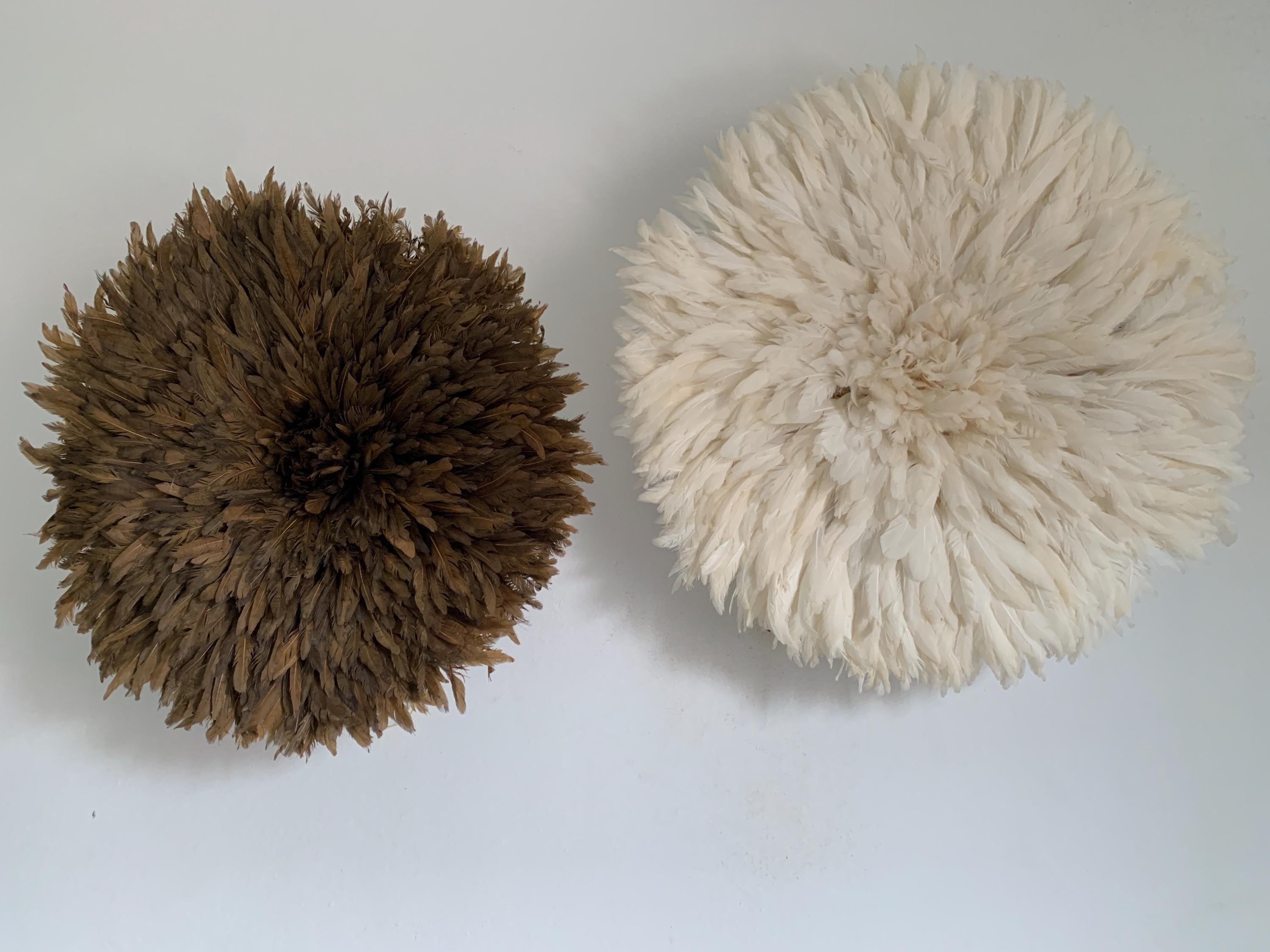 Juju hat set of Coffee Brown\White\Cream| Bamileke juju art Interior decor| Wall decor| Wall hangings| Boho decor| African juju hat| Wreath