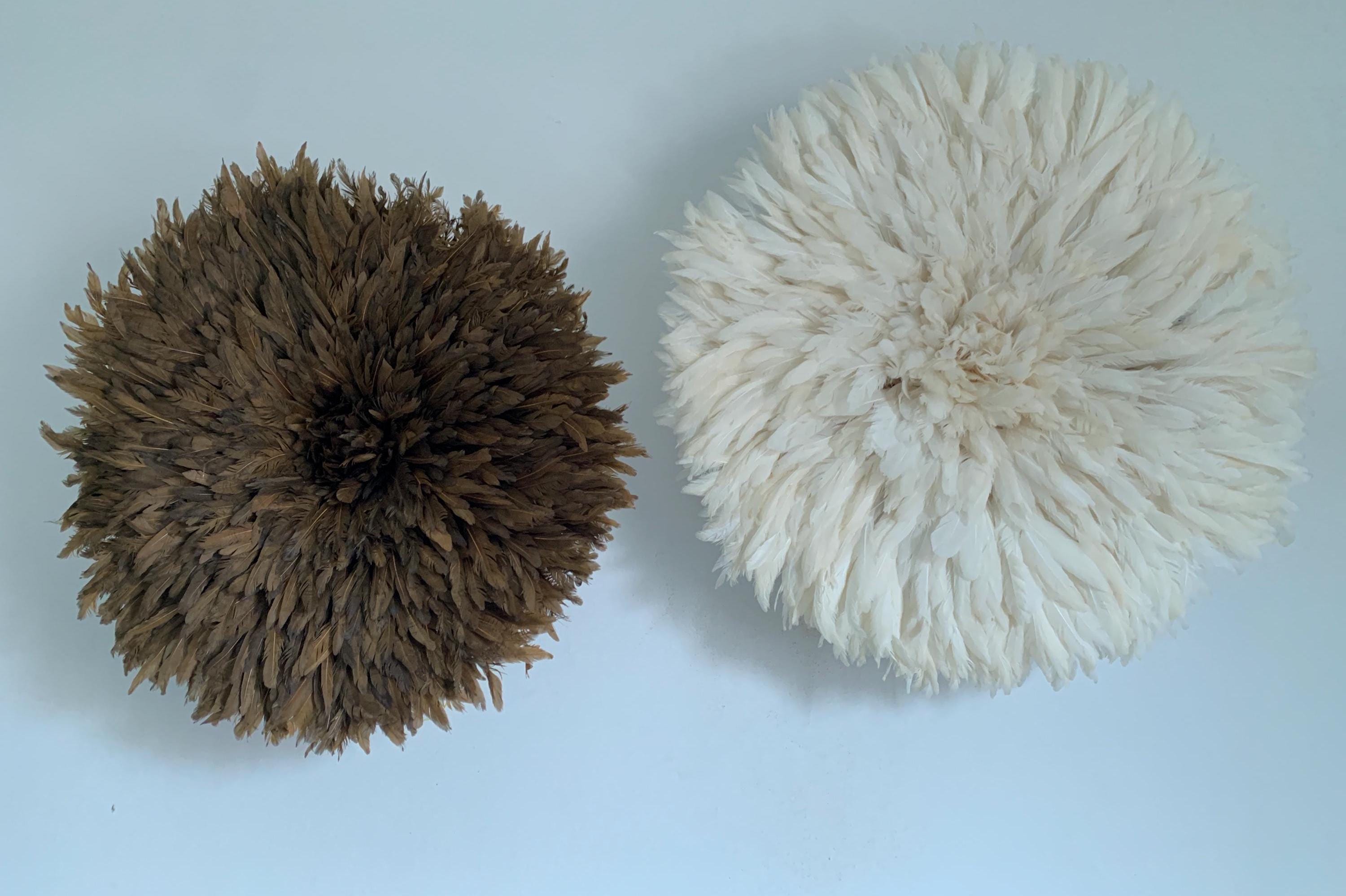 Juju hat set of Coffee Brown\White\Cream| Bamileke juju art Interior decor| Wall decor| Wall hangings| Boho decor| African juju hat| Wreath