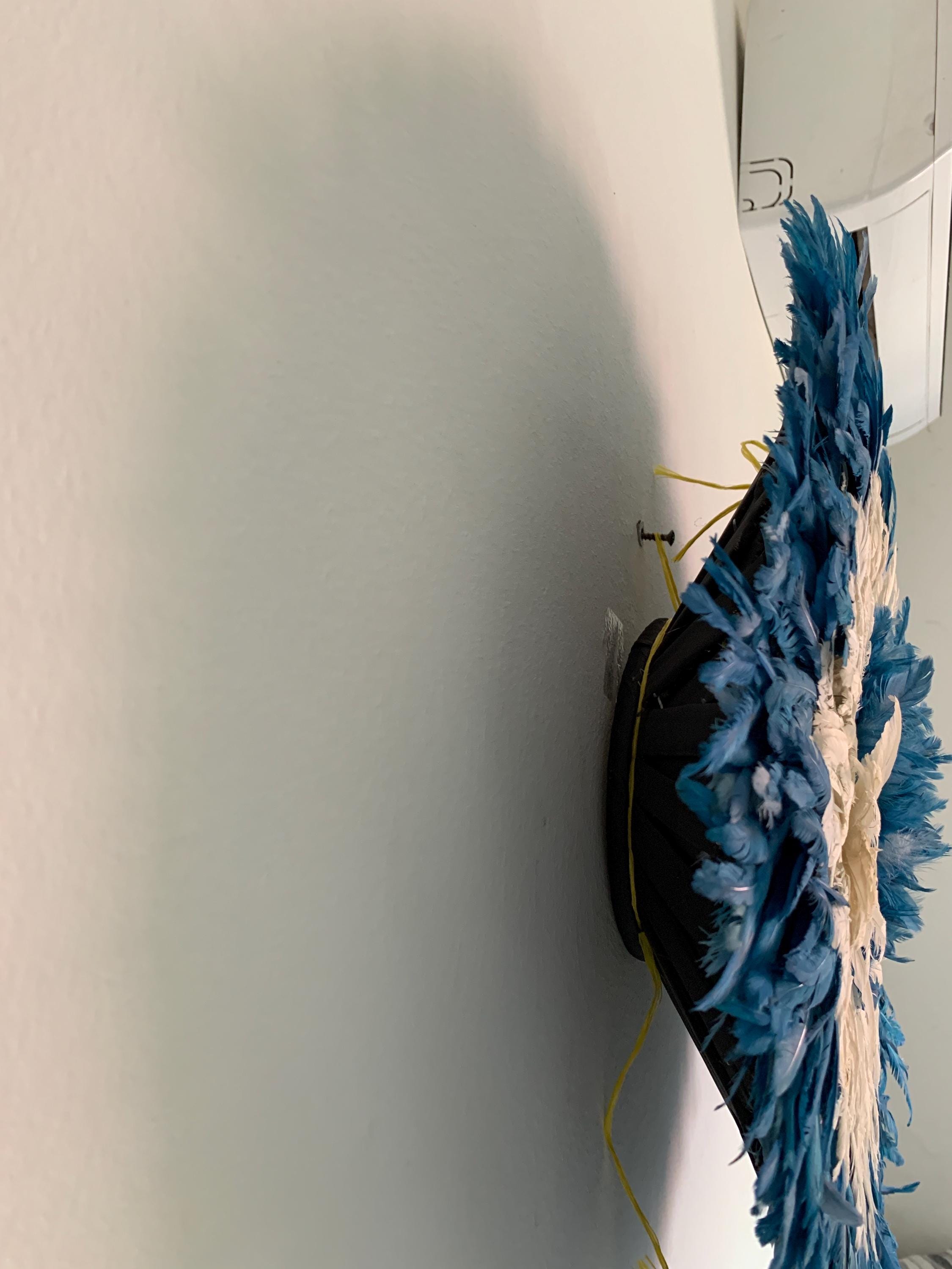 Royal Blue\White\Cream juju hat| African home wall decor| bedroom hangings| Boho living room style| juju art| Bamileke feather hat| Wreath