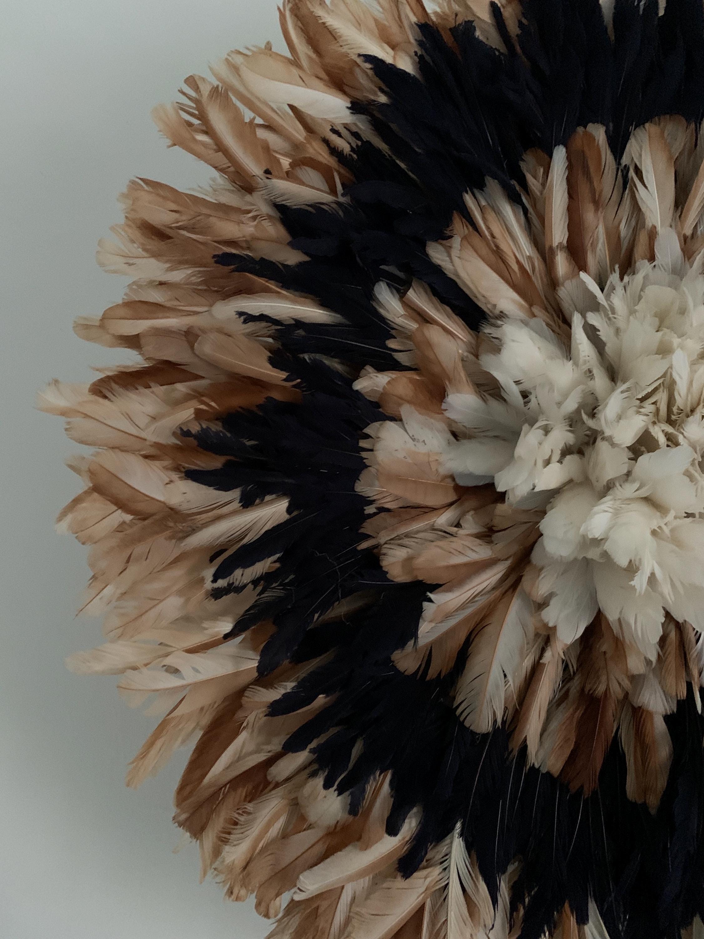 Juju hat Tan\Black\White for wall hangings and decor| Bamileke African Handmade juju Art| home decor| Wreath| Afrohemian| Feather Mandala