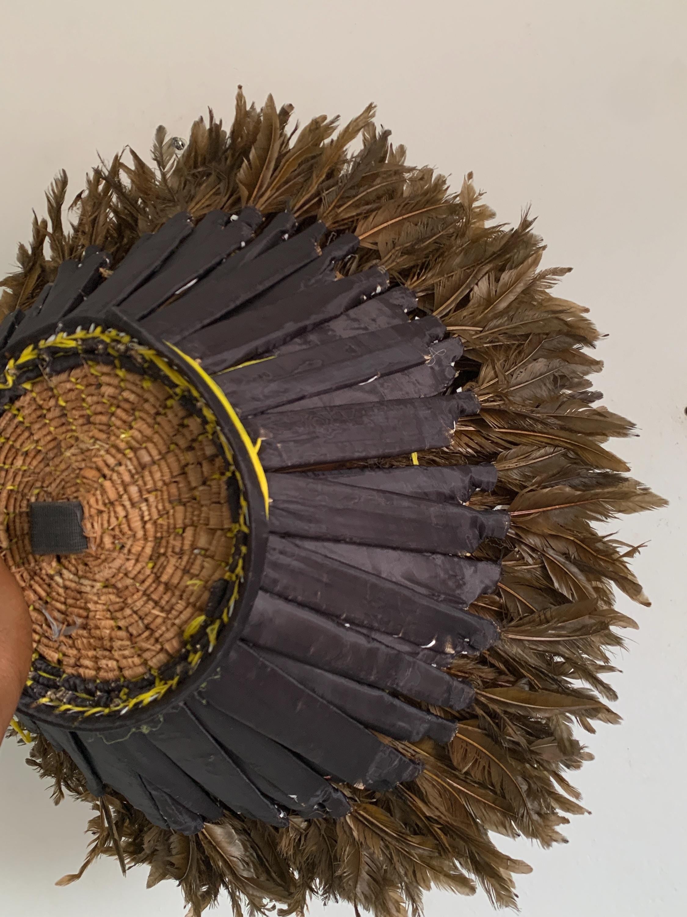 Juju hat Coffee Brown for wall hangings and decor| Bamileke African Handmade juju Art| home decor| Wreath| Feather Mandala| Afrohemian