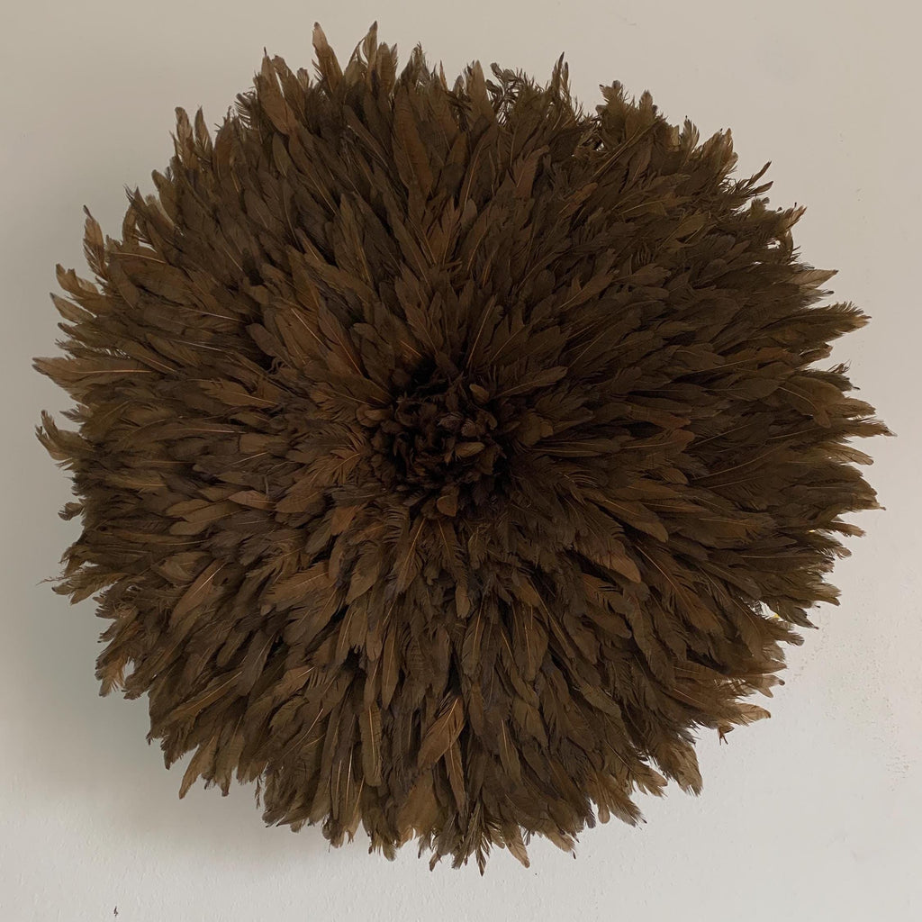 Juju hat Coffee Brown for wall hangings and decor| Bamileke African Handmade juju Art| home decor| Wreath| Feather Mandala| Afrohemian