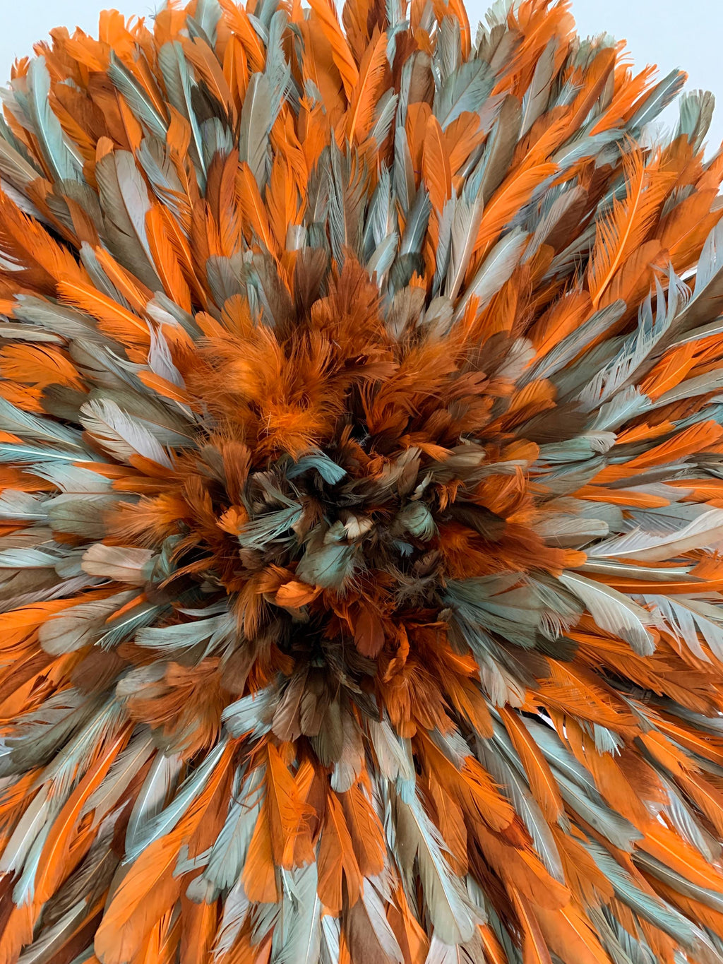 Orange Petrol Green juju hat| African home wall decor| bedroom hangings| Boho living room style| juju art| Bamileke feather mandala| Wreath