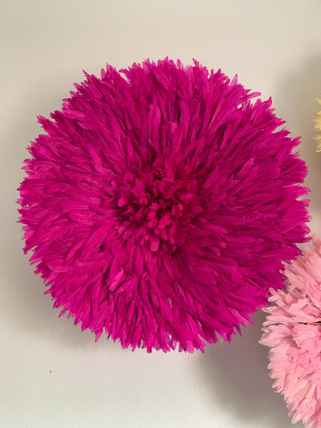 Juju hat set of fuchsia and light pink| Bamileke juju art Interior decor| Wall decor| Wall hangings| Boho decor| African juju hat| Wreath