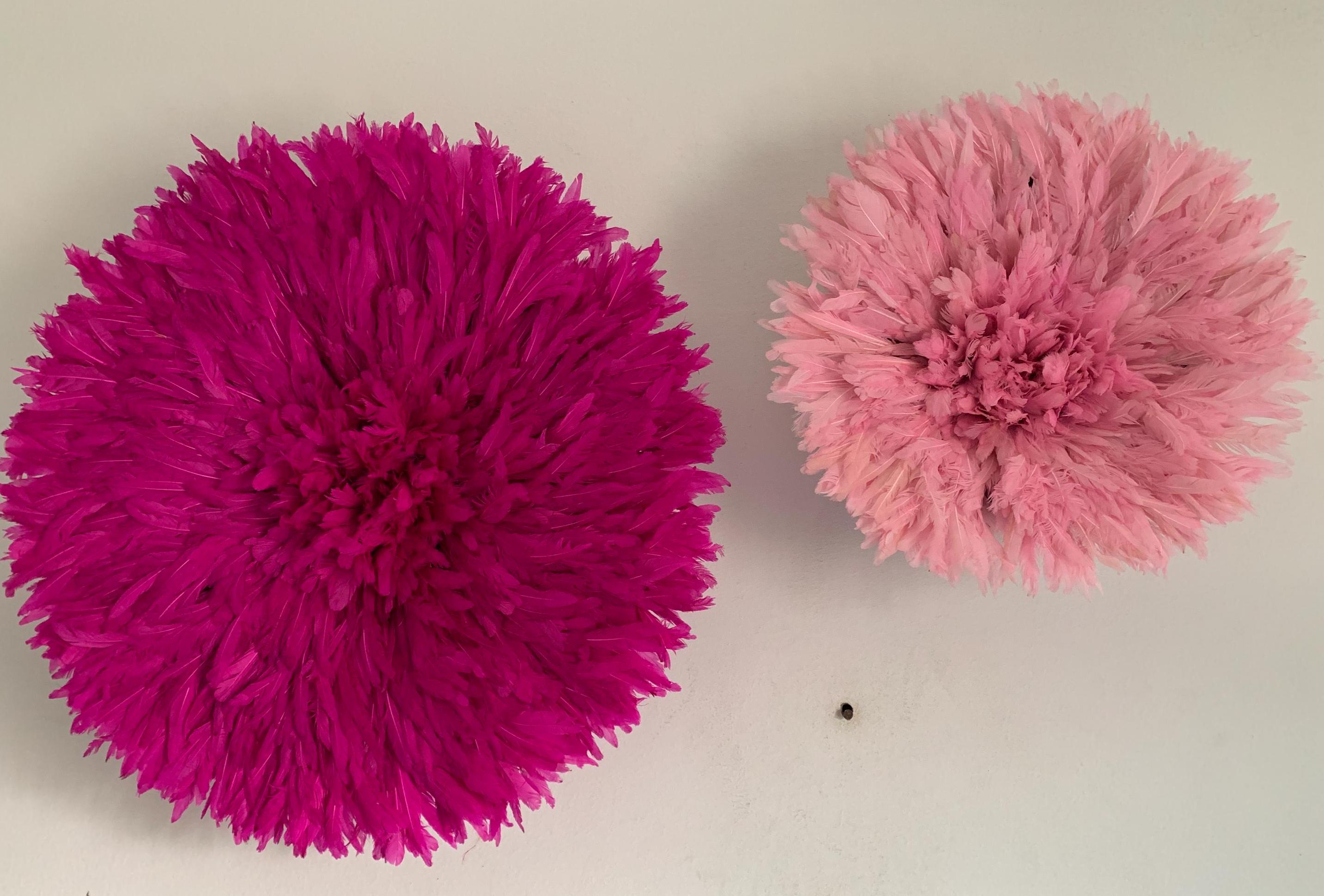 Juju hat set of fuchsia and light pink| Bamileke juju art Interior decor| Wall decor| Wall hangings| Boho decor| African juju hat| Wreath
