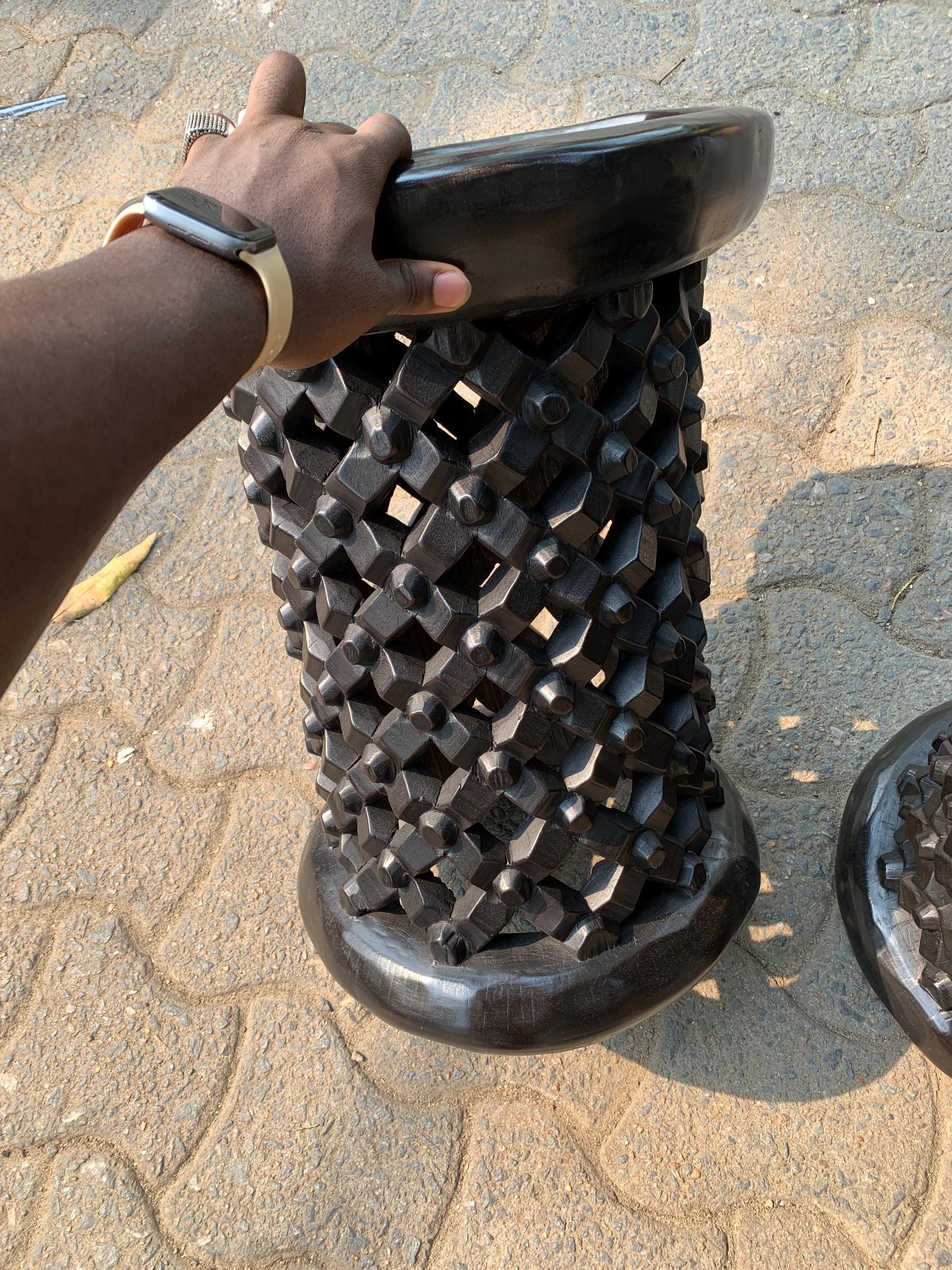 Tall Bamileke stools set of 2 in black|Coffee tables for interior and outdoor decor| African Living room furnitures| Home decor| Side tables