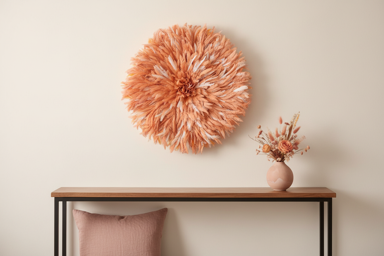 Juju hat Peach sperkled white| Bamileke juju hat| cream juju hat| Interior decor| Wall decor| Wall hangings| Boho decor| African juju hat