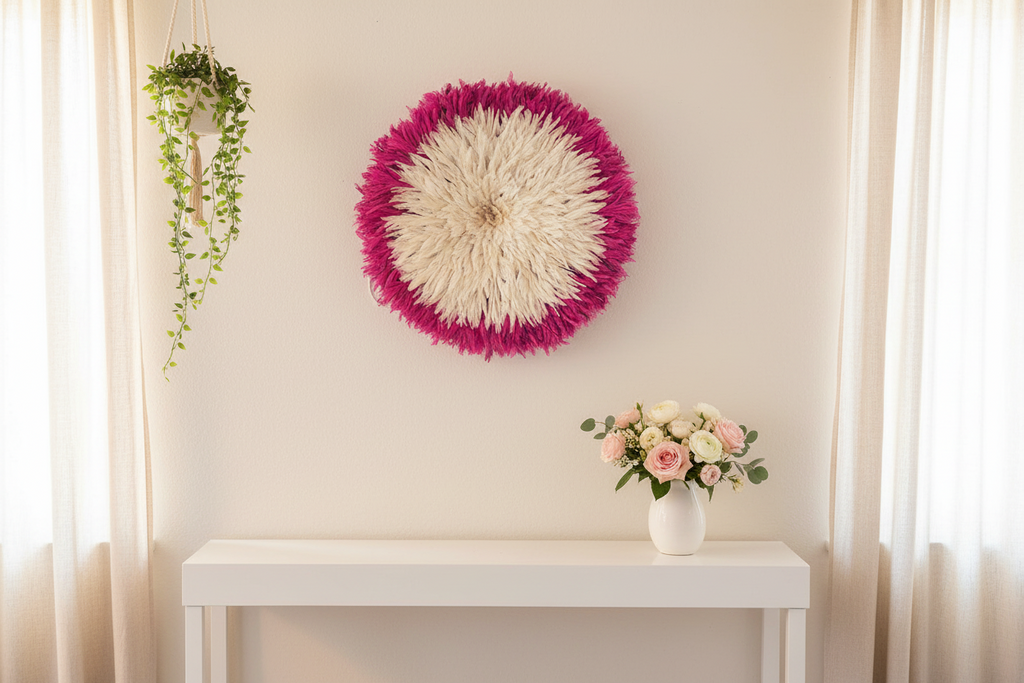 Pink and White juju hat for home decor and wall hangings| Boho wall decor| Handmade Bamileke juju hat