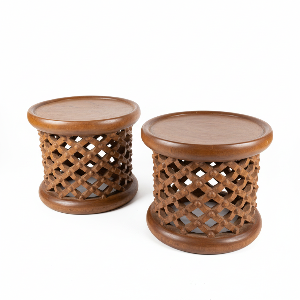 Bamileke stools set of 2 in brown| Coffee tables for interior and outdoor decor| African Living room furnitures| Home decor| Side tables|