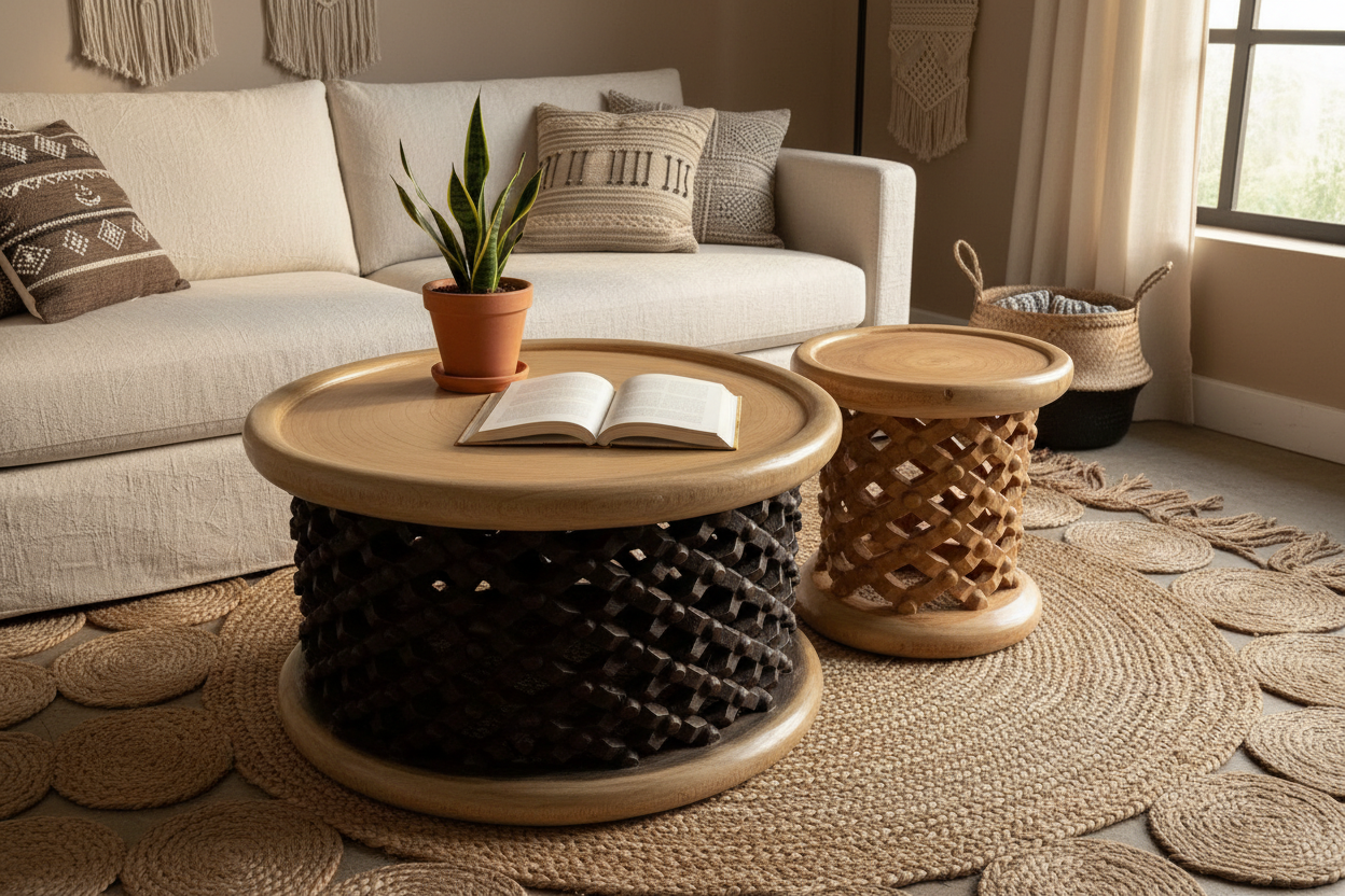 Bamileke stools Set of 2| Coffee tables for interior and outdoor decor| Living room African furnitures| Home decor side end tables| Birdnest
