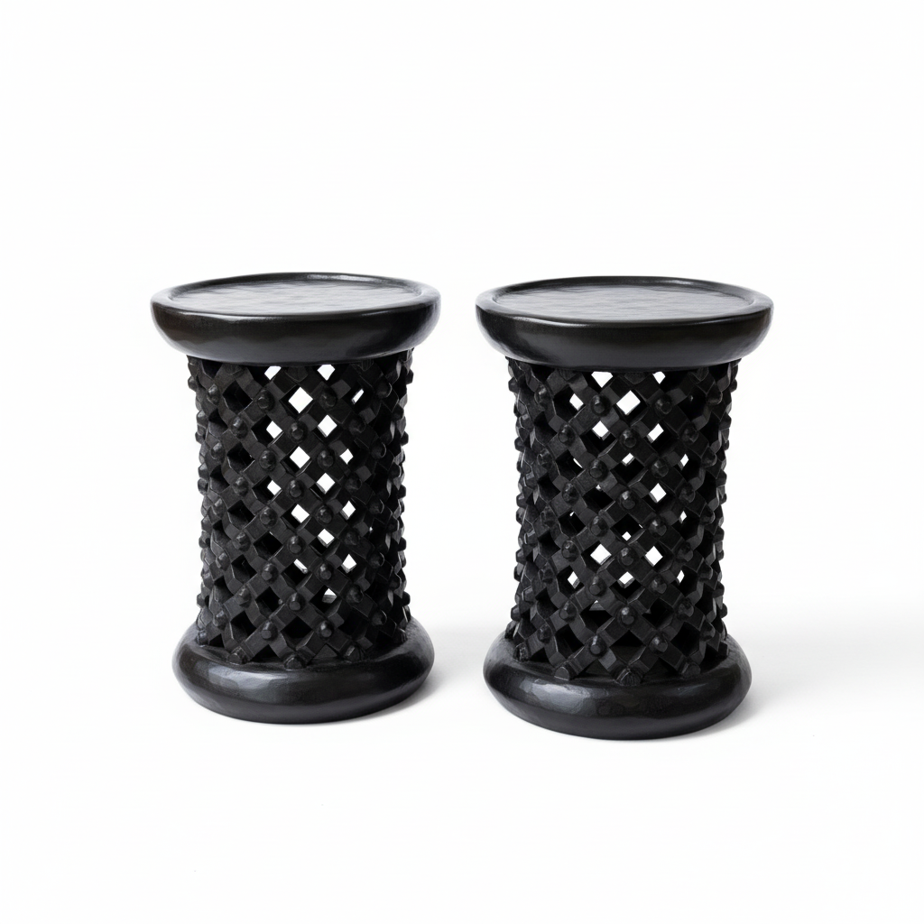 Tall Bamileke stools set of 2 in black|Coffee tables for interior and outdoor decor| African Living room furnitures| Home decor| Side tables