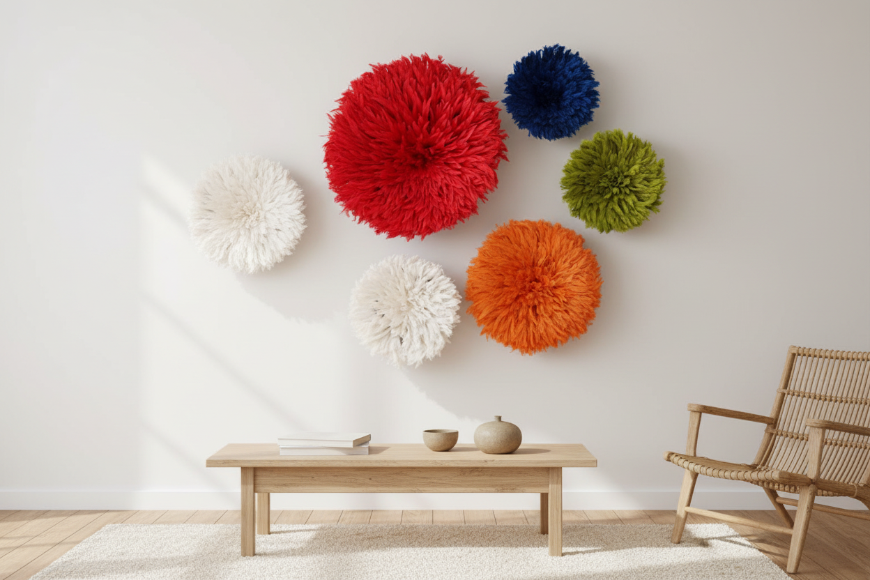 Juju hat set of 5 in white\blue\red\olive green\orange for home decor| African handmade juju hat| Wall hangings| Boho wall decor| Tyn hat