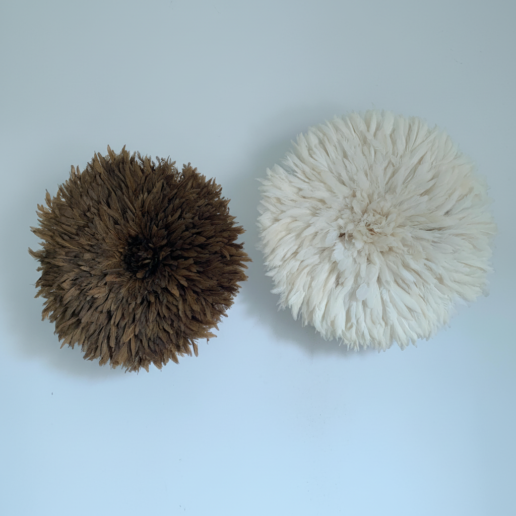 Juju hat set of Coffee Brown\White\Cream| Bamileke juju art Interior decor| Wall decor| Wall hangings| Boho decor| African juju hat| Wreath