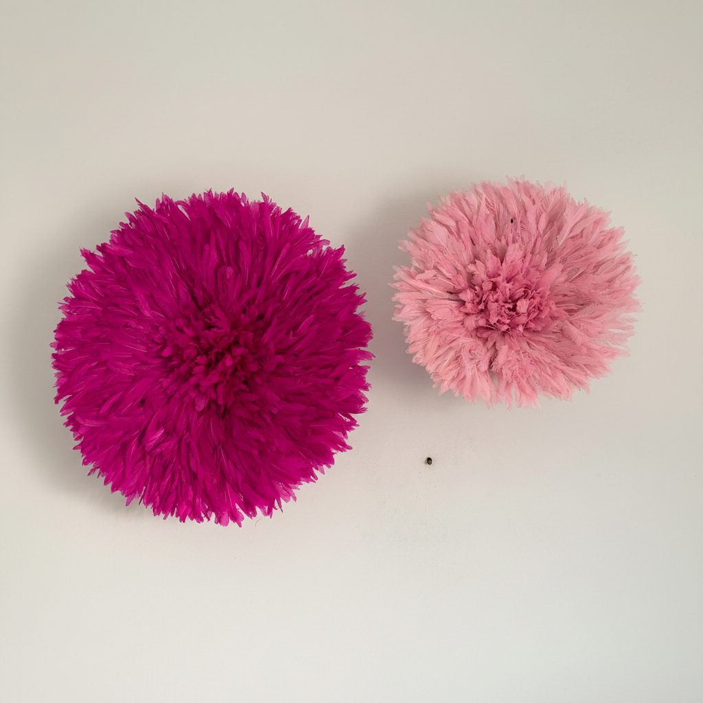 Juju hat set of fuchsia and light pink| Bamileke juju art Interior decor| Wall decor| Wall hangings| Boho decor| African juju hat| Wreath