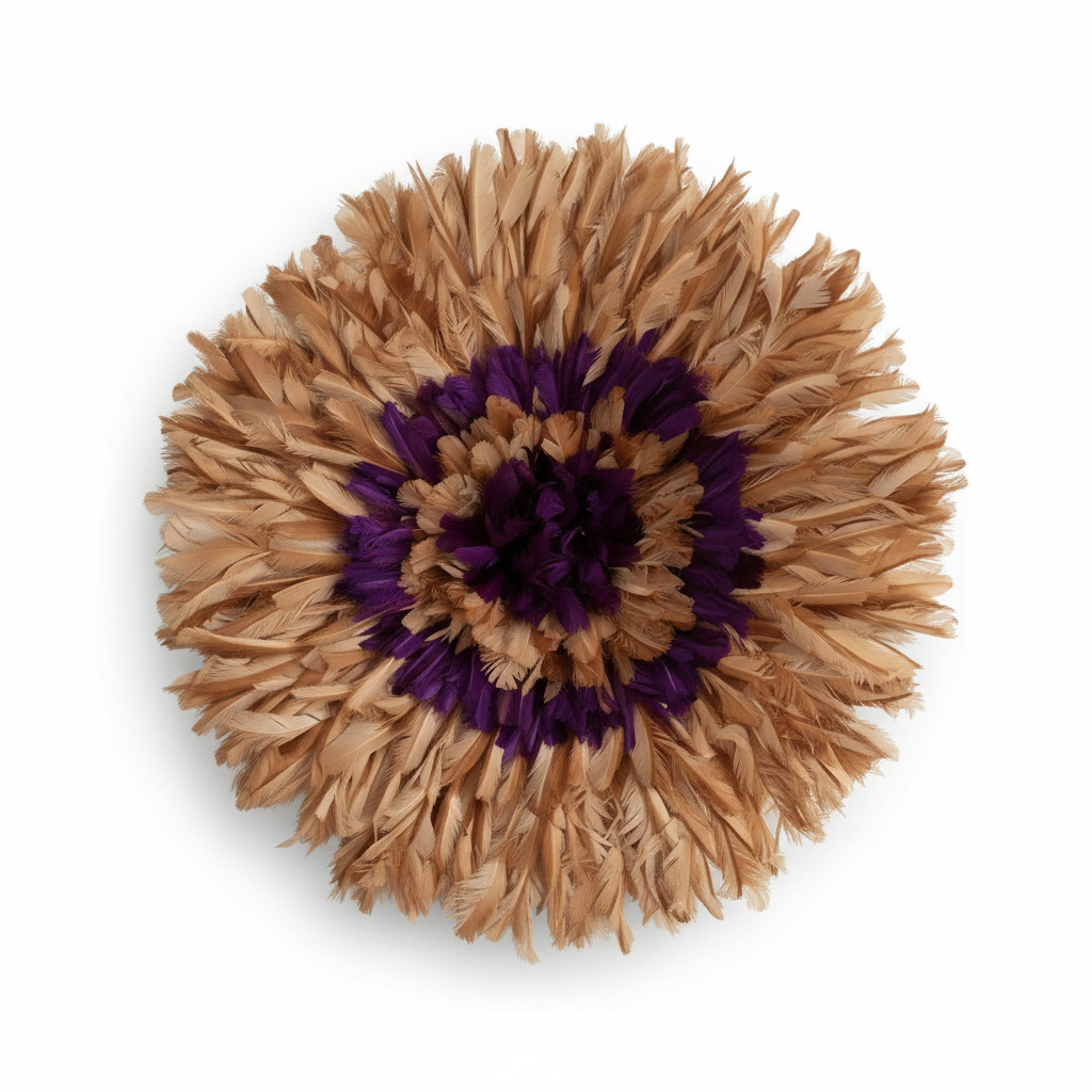 Juju hat tan-purple| African feather mandala| Bamileke headdress| Interior decor| Wall decor| Wall hangings| Afrohemian