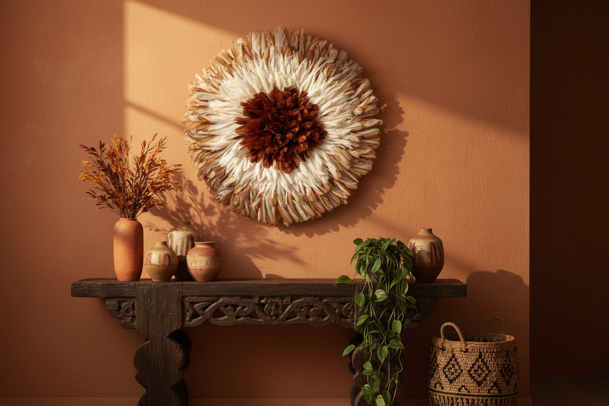 Juju hat tan, white, rusty brown| Bamileke headdress| Tyn hat| African Interior decor| Boho Wall hangings| Afrohemian| Feather mandala