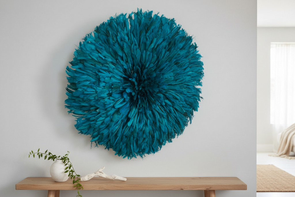 Teal juju hat| African juju hat wall decor| Boho wall decor| Handmade Bamileke juju hat| Wall hangings| Tyn hat