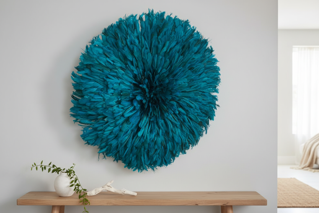 Teal juju hat| African juju hat wall decor| Boho wall decor| Handmade Bamileke juju hat| Wall hangings| Tyn hat
