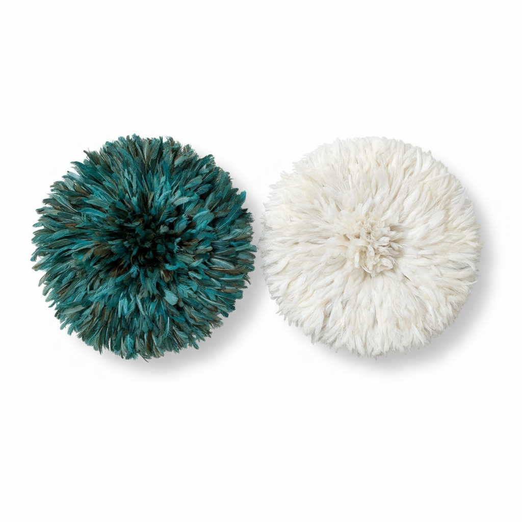 Petrol Green & Ivory Bamileke Juju Hat – Handmade African Wall Decor