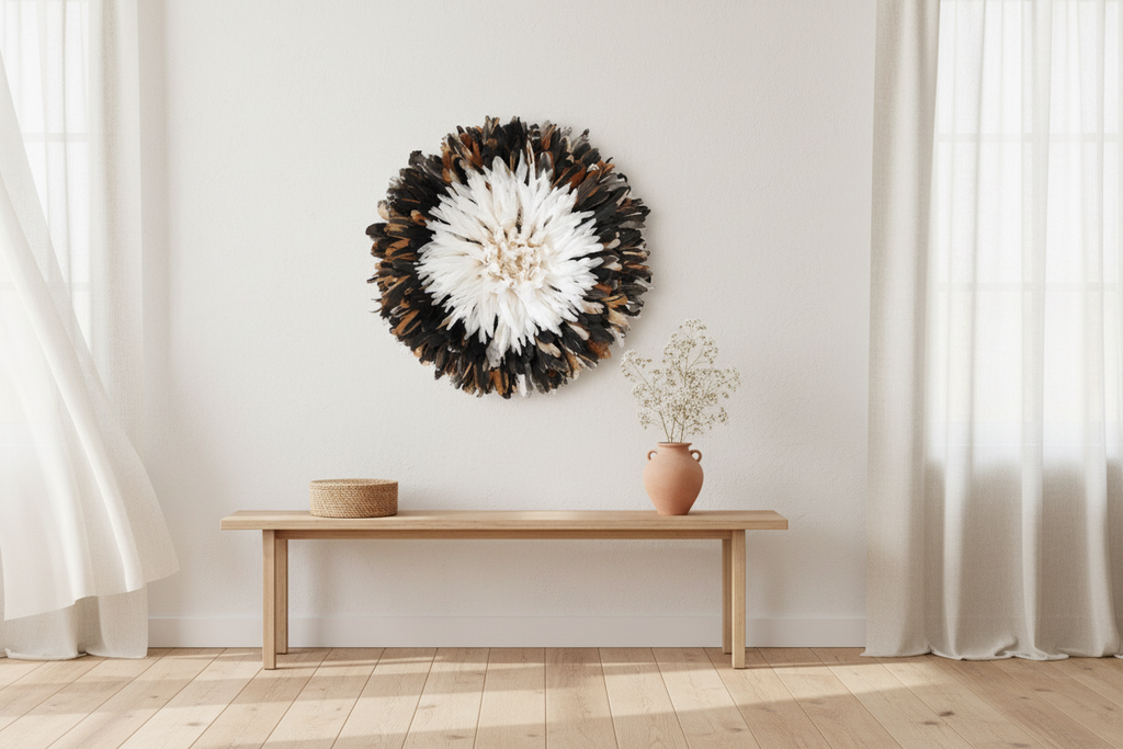 White and Natural African juju hat for wall decor| Wall hangings| Tyn hat| Boho wall decor| Bamileke headdress