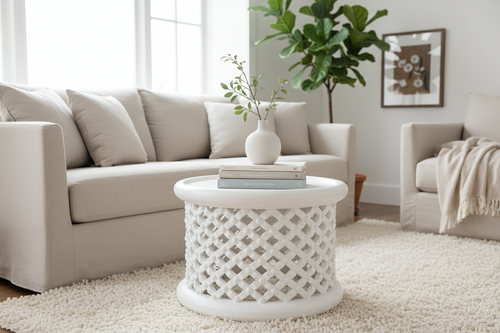 Bamileke stools in white| Coffee tables for interior and outdoor decor| Living room furnitures| Home decor side tables| Bird nest| African