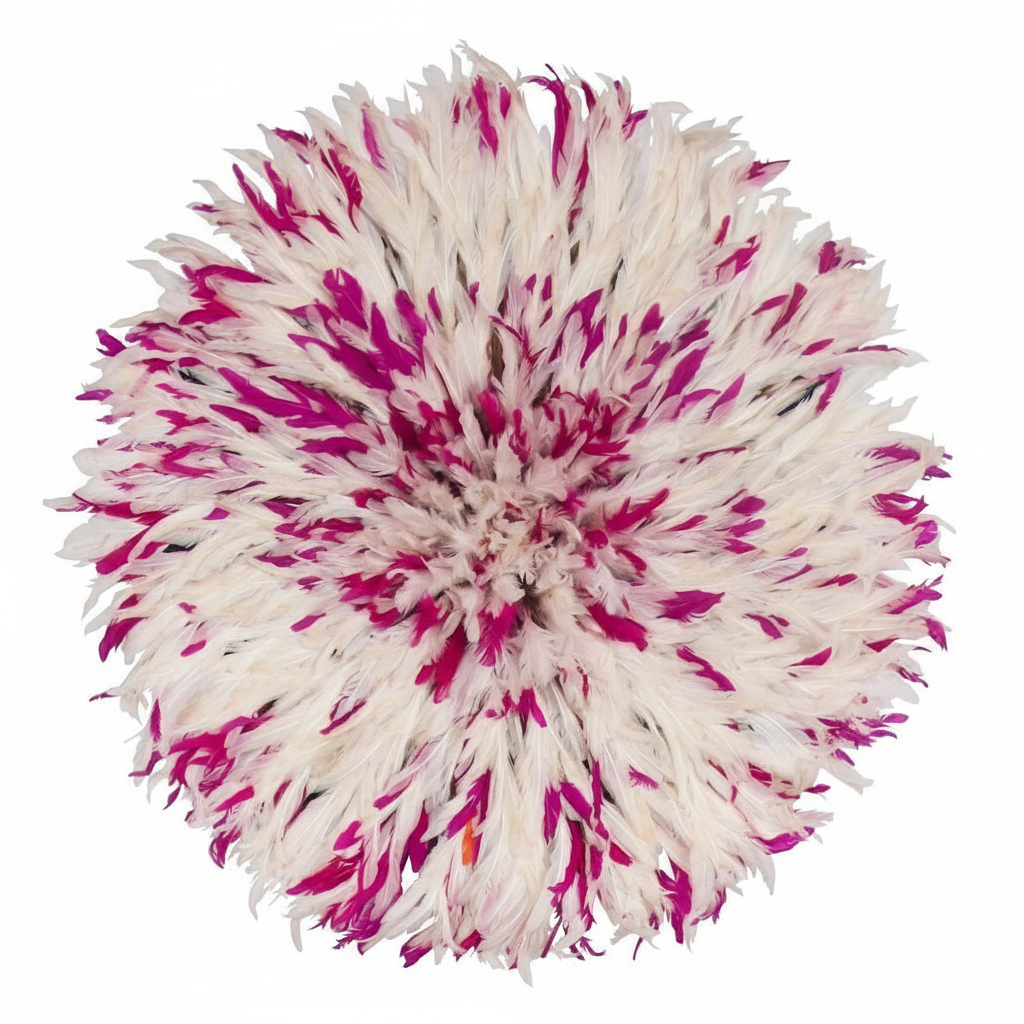 Juju hat white speckled fuchsia for home decor and wall hangings| Interior decor| African handmade juju art| bamileke headdress| ten hat